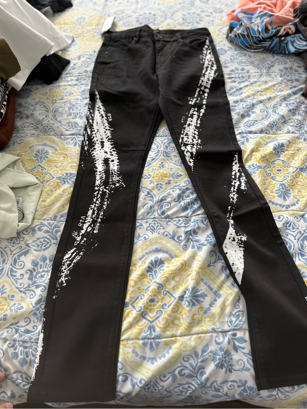 RtA Black Skinny Jeans with White Paint-Effect Detail
